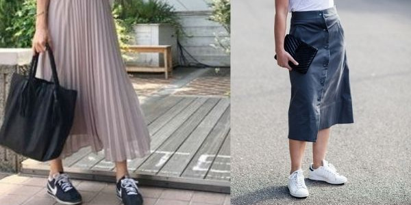 Faldas con sneakers: un look muy oportuno para la mujer urbana